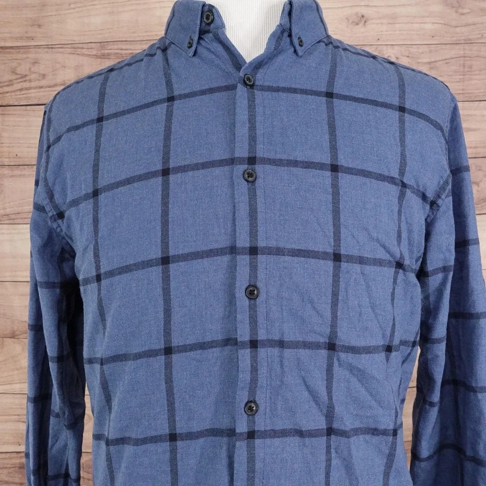 Banana‎ Republic Camden Fit Luxe Flannel Shirt Mens L Blue Plaid Button-Up
